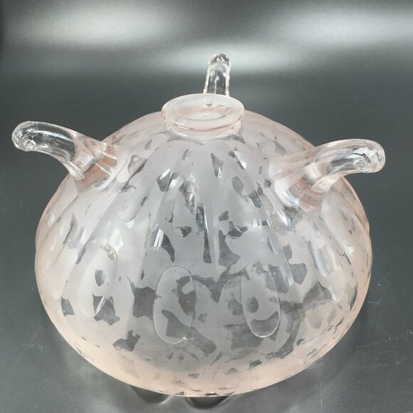 1930s Fenton Ming Pink Glass Rose Bowl Dish Etched 3 Footed Bowl Frosted Finish - Picture 11 of 15